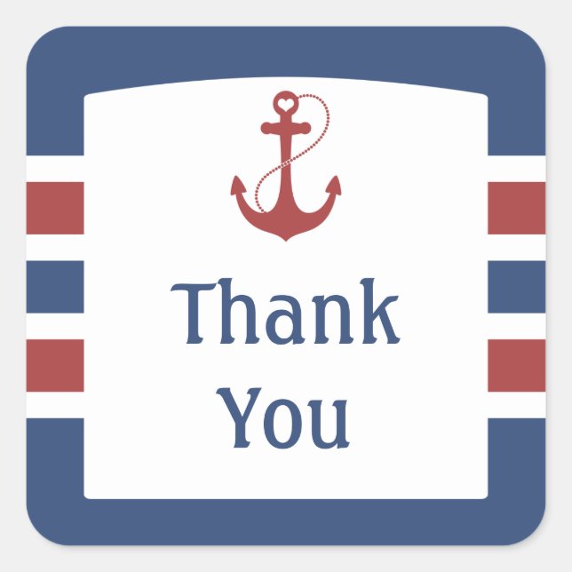 Red Anchor Nautical Thank You Square Sticker (Front)