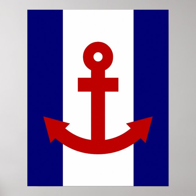 Red Anchor navy & white stripes print poster (Front)