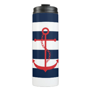 Red Anchor on Blue Stripes Thermal Tumbler
