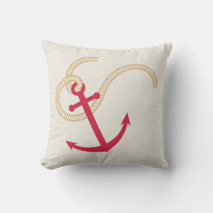 Red Anchor Throw Pillow