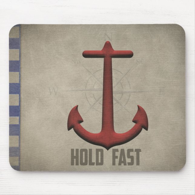 red anchor with nautical blue stripes mouse mat (Front)