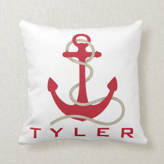 Red Anchor with Red and White Stripes Personalize Cushion