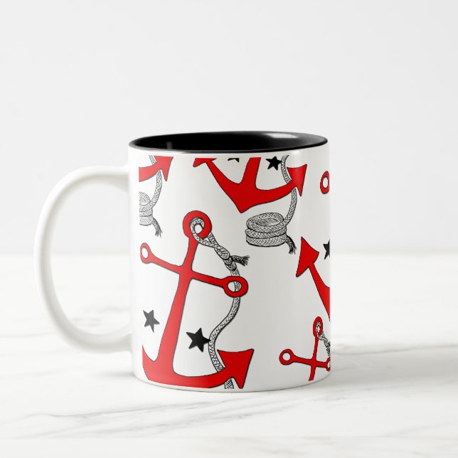 Red Anchors (for  ) Two-Tone Coffee Mug (Left)