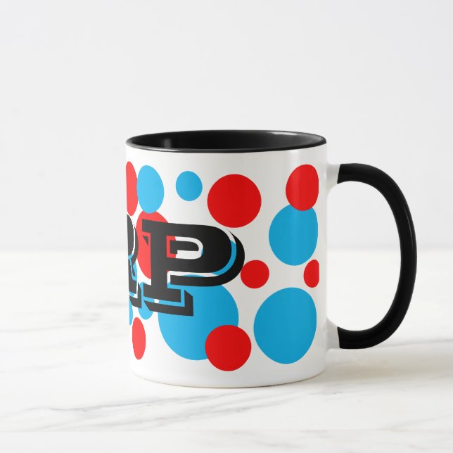 Red and Aqua Bubble Dots Monogram Mug (Right)