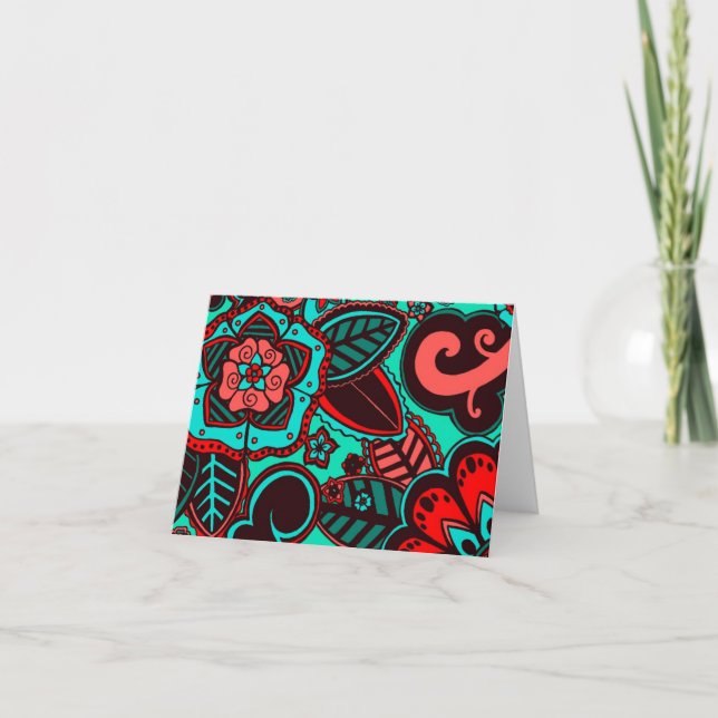 Red and Aqua Floral Card (Front)