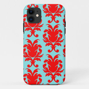 red and aqua lovely formal damask iPhone 11 case