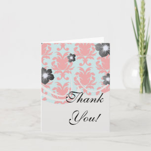 red and aqua lovely formal damask thank you card