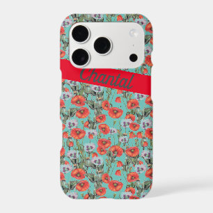 Red and Aqua Poppies Pattern Personalised