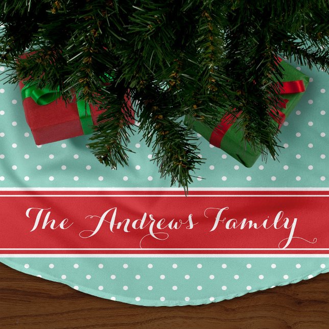 Red and Aqua Preppy Dots Monogram Brushed Polyester Tree Skirt (Creator Uploaded)