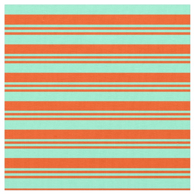 Red and Aquamarine Coloured Lined/Striped Pattern Fabric (Close Up)