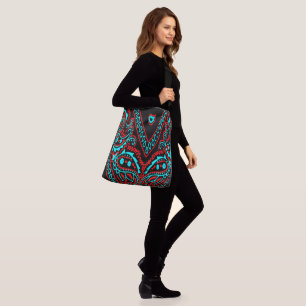 Red and Baby Blue Paisley Bandanna Print Crossbody Bag