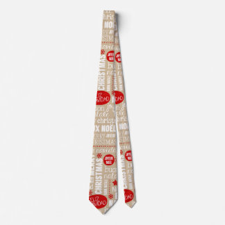 Red and Beige Christmas Sayings Languages Tie