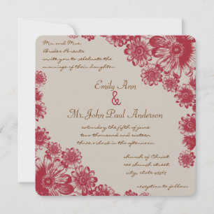 Red and Beige Daisy Wedding Invitations
