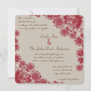 Red and Beige Daisy Wedding Invitations