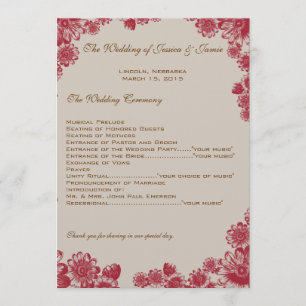 Red and Beige Daisy Wedding Program Programme