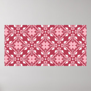Red and beige floral background. Colored seamless Poster