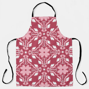Red and beige floral background. Coloured seamless Apron