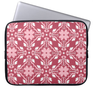 Red and beige floral background. Coloured seamless Laptop Sleeve