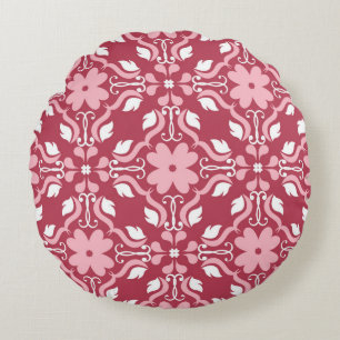 Red and beige floral background. Coloured seamless Round Cushion