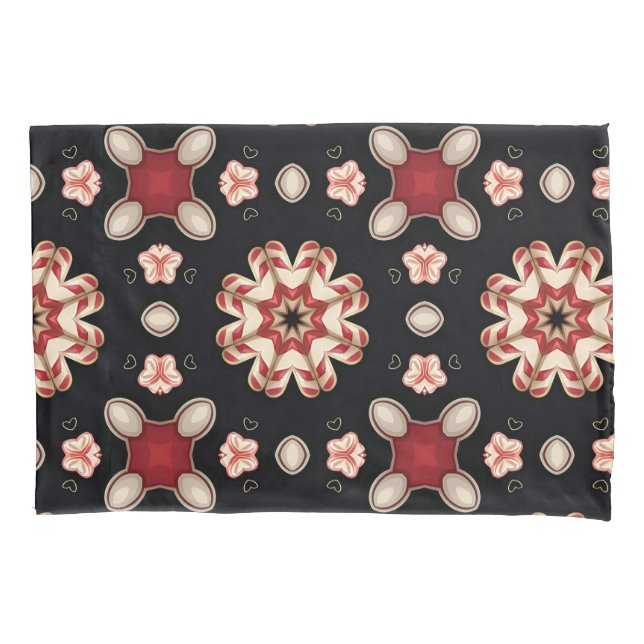 Red and Beige Geometric Floral  Pillowcase (Front)