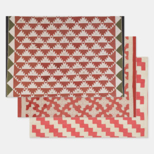 Red and beige quilt designs wrapping paper sheet