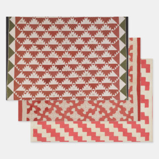 Red and beige quilt designs wrapping paper sheet
