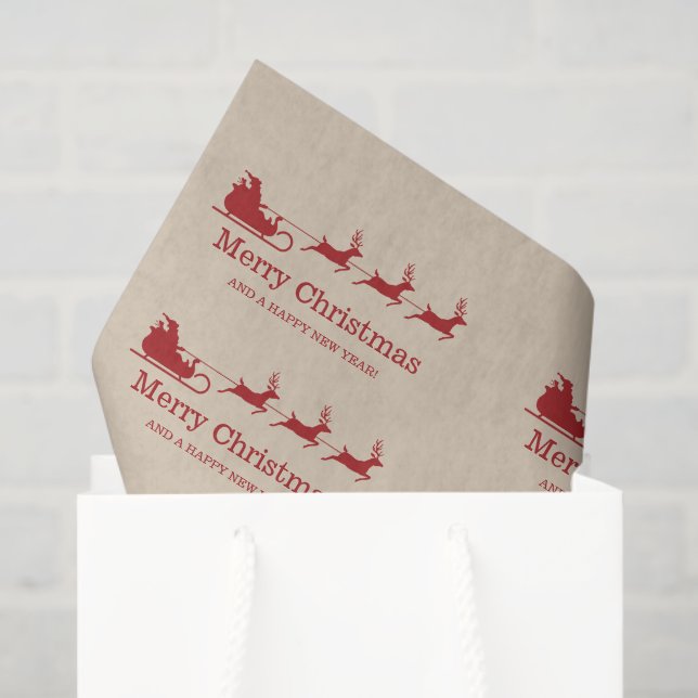 Red And Beige Santa Sleigh Christmas & Custom Text Tissue Paper (Gift Bag)
