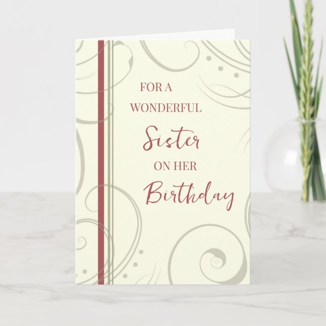 Red and Beige Sister Birthday Card (Front)