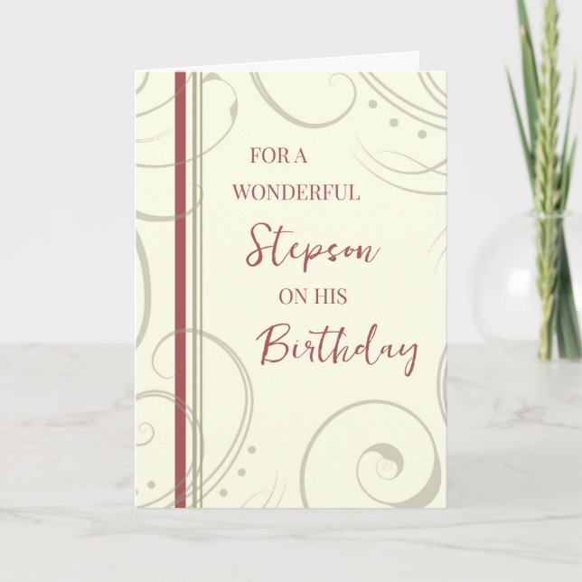 Red and Beige Stepson Birthday Card (Front)