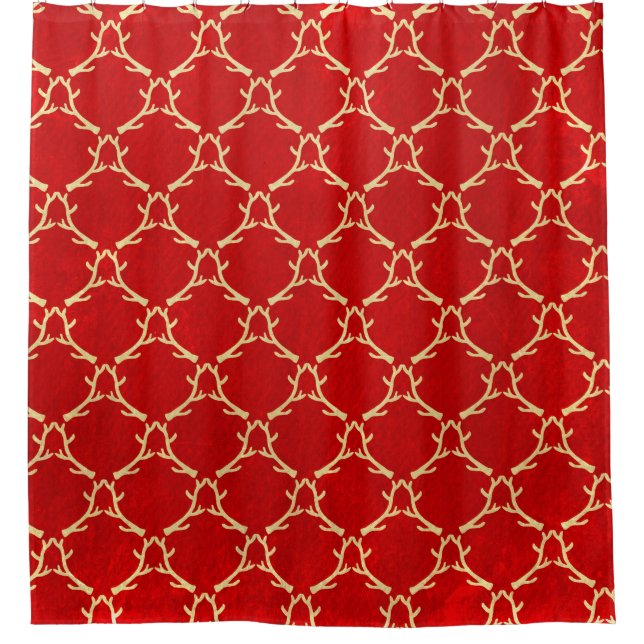 Red and Beige Woodland Antler Shower Curtain (Front)