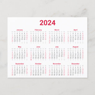Red and Black 2024 Year At Glance Calendar Postcard