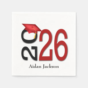 Red and Black 2025 Graduation with Name Napkin
