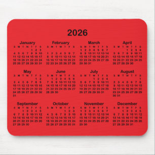 Red and Black 2026 Calendar Mouse Mat