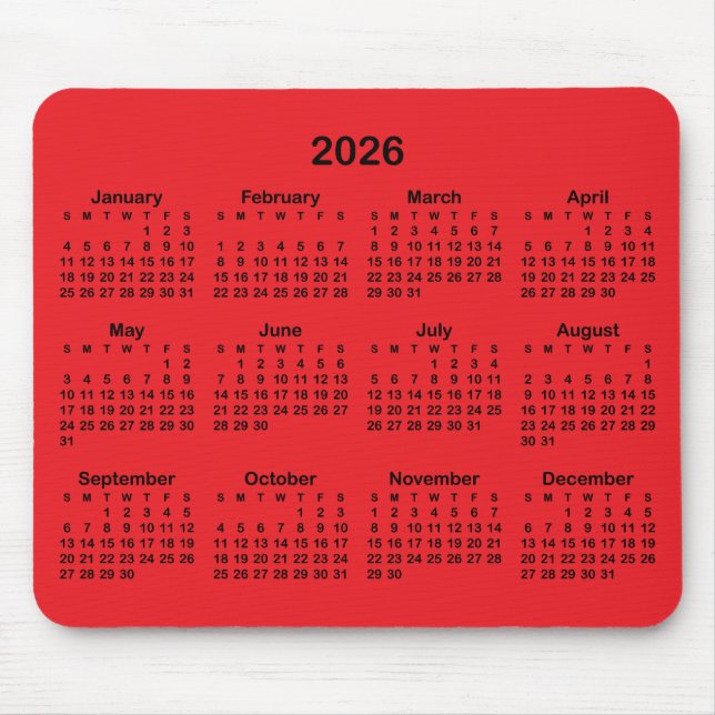 Red and Black 2026 Calendar Mouse Mat (Front)