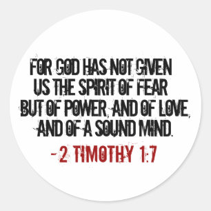 Red and Black 2 Timothy 1:7 Classic Round Sticker