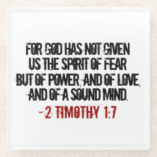 Red and Black 2 Timothy 1:7 Glass Coaster