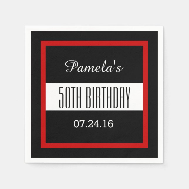 Red and Black 50th Birthday Custom V014 Napkin (Front)