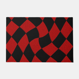 Red and Black Abstract Checked Doormat