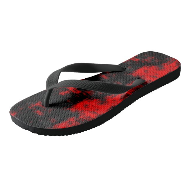 red and black abstract flip flops (Angled)