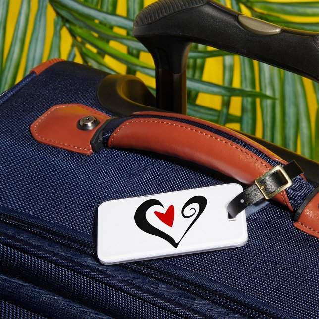 Red and Black Abstract Heart Modern Romantic Luggage Tag (Creator Uploaded)