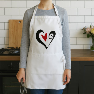 Red and Black Abstract Heart Modern Romantic Standard Apron
