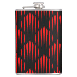 Red and Black abstract line pattern Hip Flask