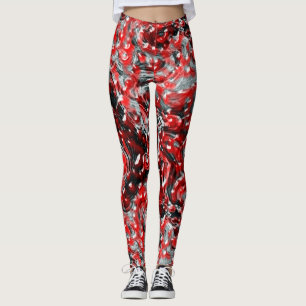 Red and Black Abstract Liquid Gore Leggings
