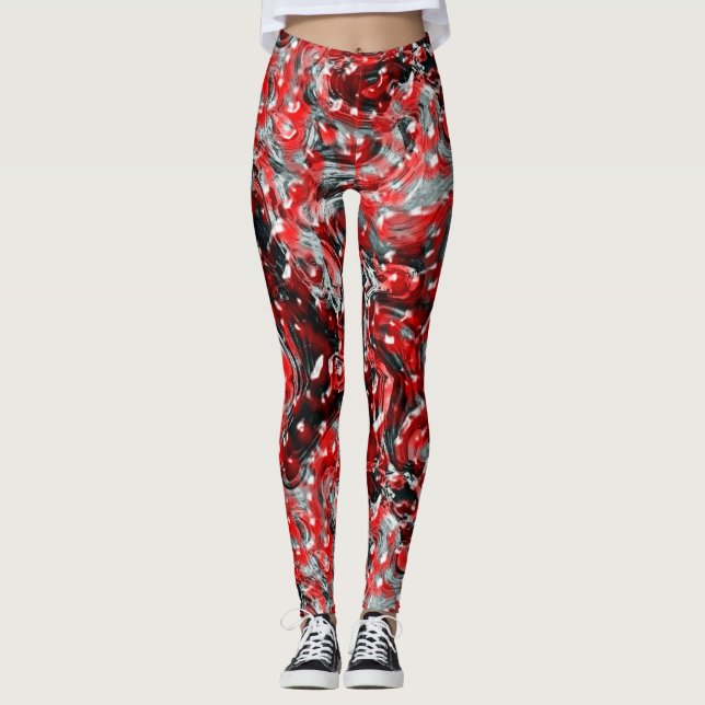 Red and Black Abstract Liquid Gore Leggings (Front)