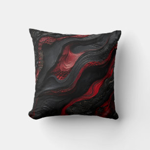 Red and Black Abstract Volcanic Lava Texture Art Cushion