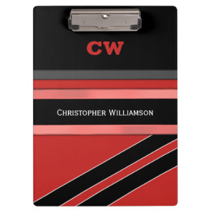 Red and black add name initials office clipboard