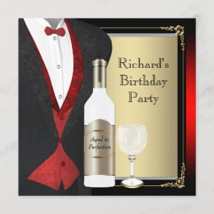 Red and Black Aged to Perfection Birthday Party Invitation