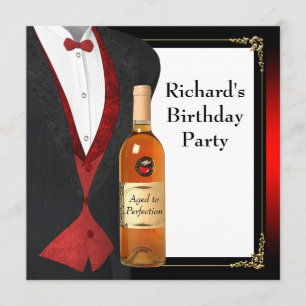 Red and Black Aged to Perfection Birthday Party Invitation
