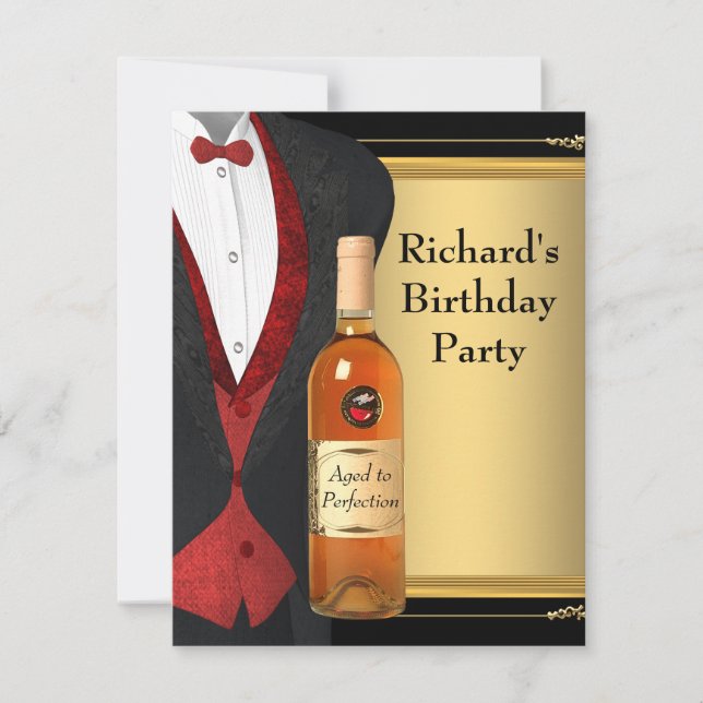 Red and Black Aged to Perfection Birthday Party Invitation (Front)