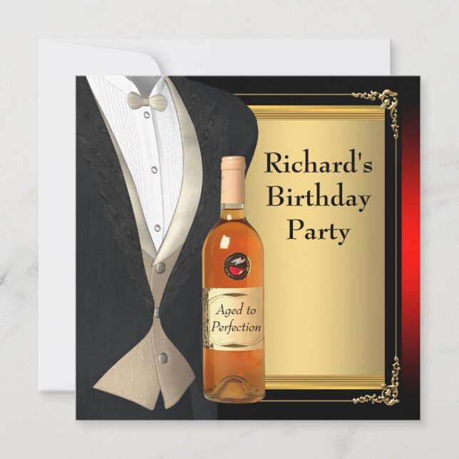 Red and Black Aged to Perfection Birthday Party Invitation (Front)